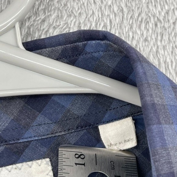 Billy Reid Shirt Men L Blue Check Button Down Long Sleeve Made Italy Lightweight - Picture 3 of 8